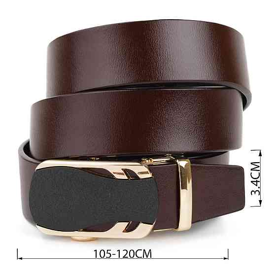 Ремінь чоловічий з золотистою пряжкою автомат Vintage 20323 Коричневий Київ