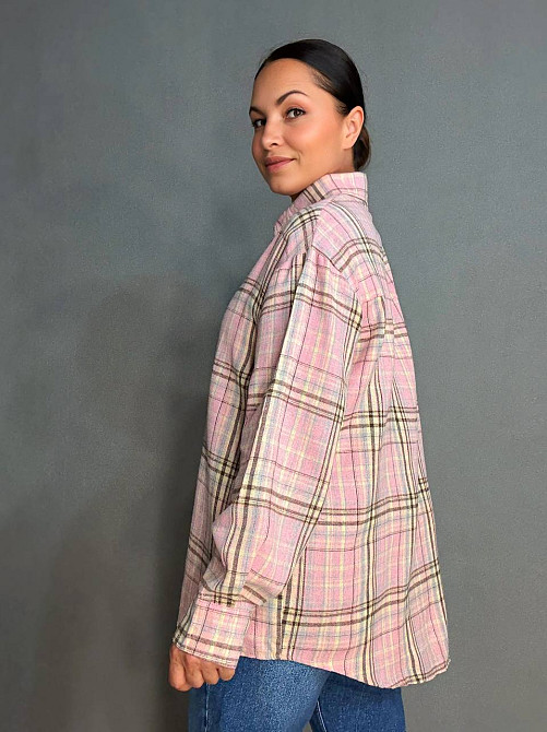 Рубашка женская Baoyu 225-1 в клетку оверсайз фланель, розовый, one size Киев - изображение 12