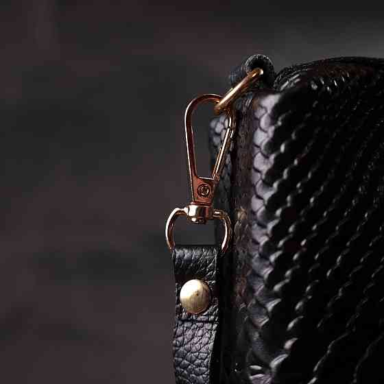 Фактурная женская барсетка из натуральной кожи с тиснением под змею Черный (Vintage) Киев