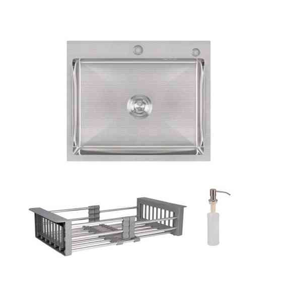 Комплект Lidz Handmade H6050 Мойка для кухни интегрированная Brushed в комплекте с дозатором + Lidz K01G Киев