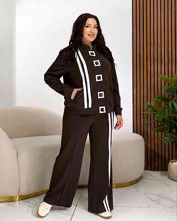 Жіночий стильний костюм-двійка батал із лампасами італійський трикотаж Шоколадний, 48/50 Одеса