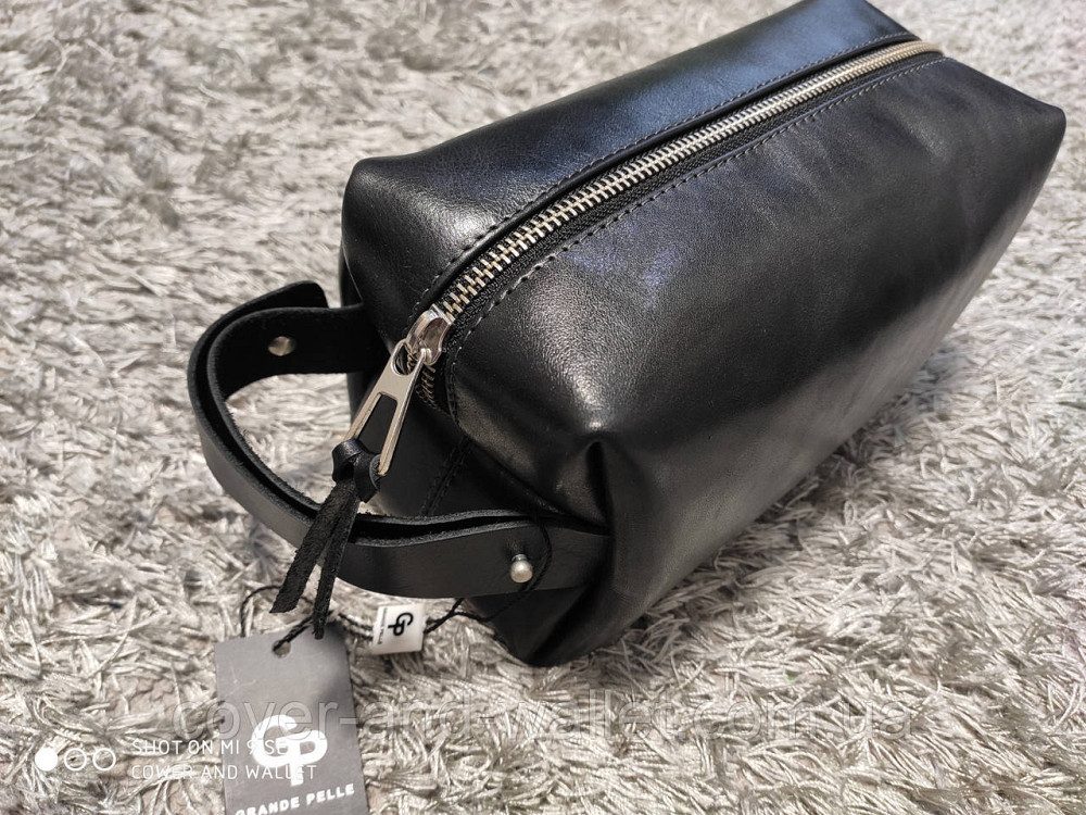 Велика чоловіча шкіряна косметичка несесер чорного кольору Grande Pelle 804610 Київ - фото 8