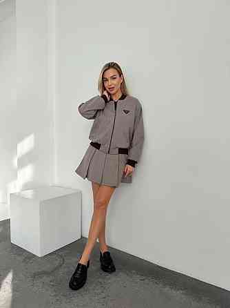 Женский стильный костюм двойка: бомбер на подкладке + юбка - шорты кашемир Капучино, 48 Одесса