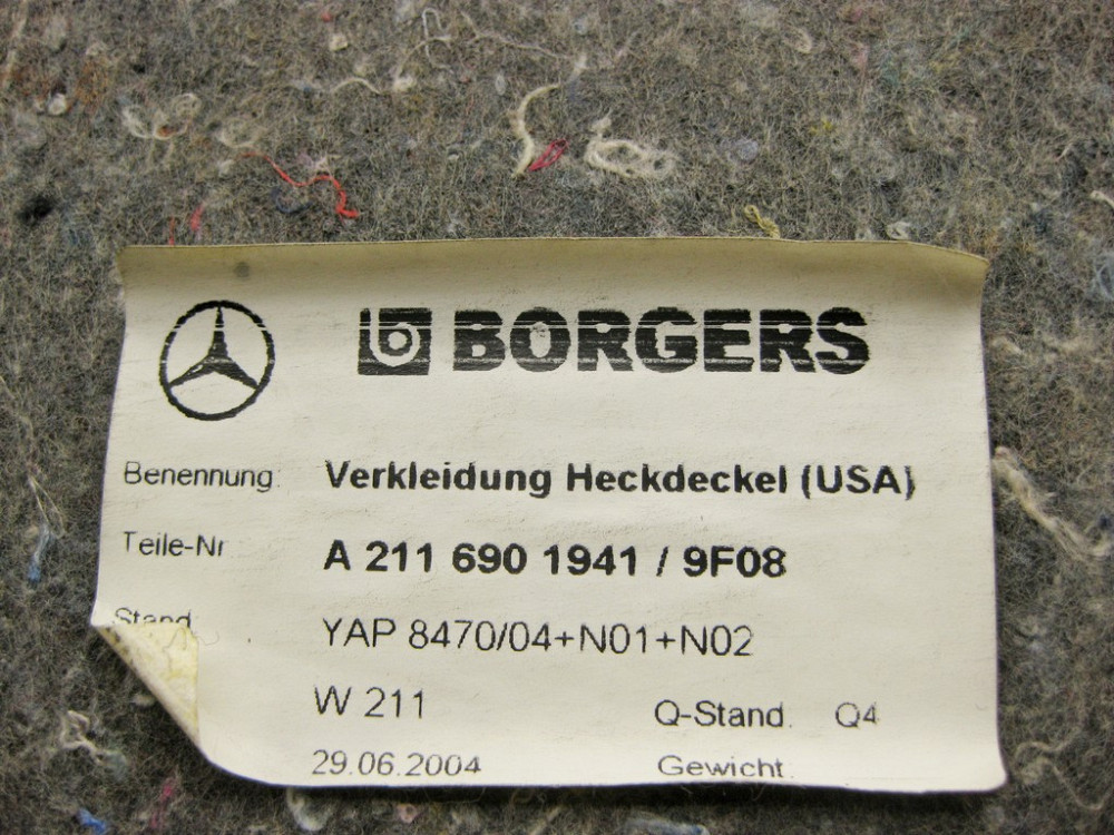 Mercedes-Benz  A2116901941 9F08 Обшивка кришки багажника чорна E-Class W211 USA Одеса - фото 11