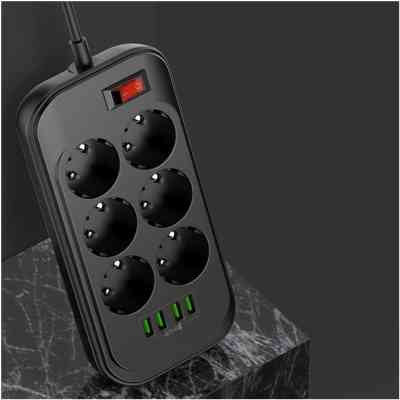 Мережевий фільтр живлення ColorWay CW-CHE64B, 6 розеток/4USB Black (CW-CHE64B) Вінниця