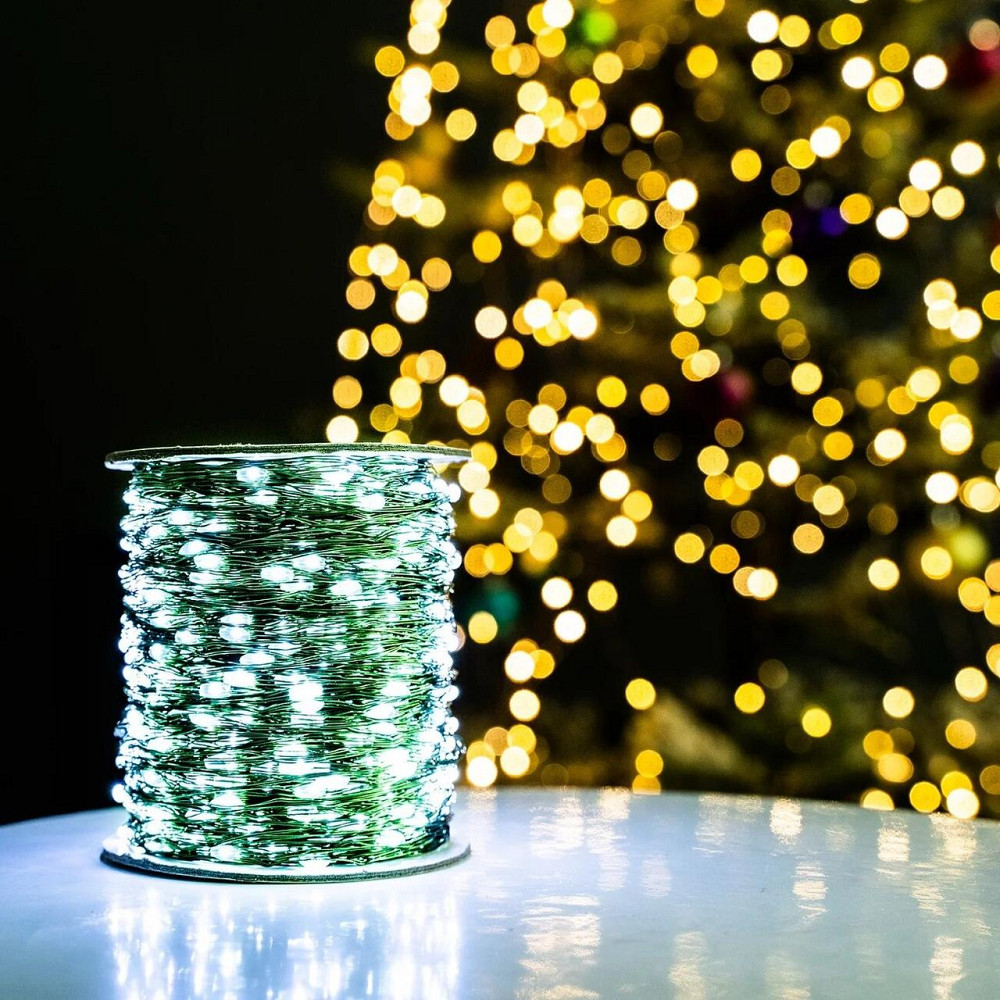 Гирлянда роса на зеленом проводе 50м 500лед NikiLight капля росы с режимами уличная на пульте белая Киев - изображение 3