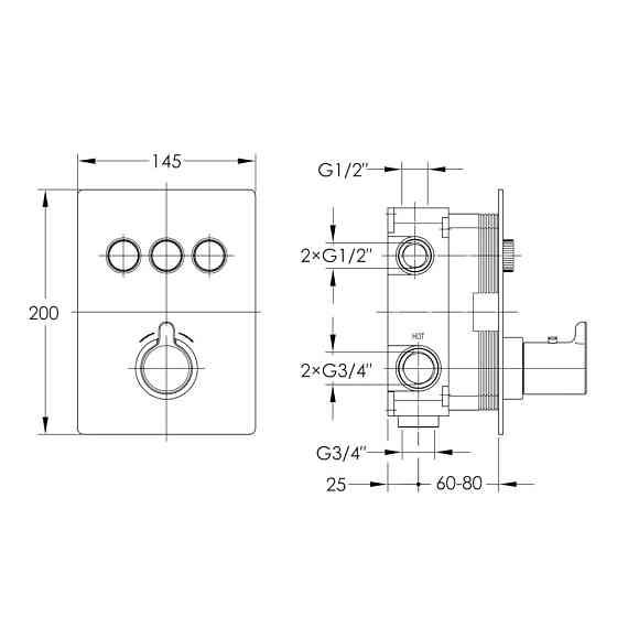 Термостат для ванни прихованого монтажу Imprese SMART CLICK на 3 споживача чорний Київ