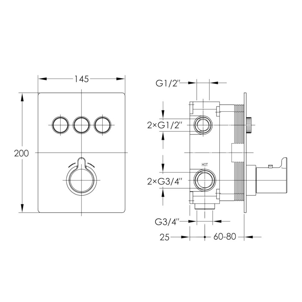 Термостат для ванни прихованого монтажу Imprese SMART CLICK на 3 споживача чорний Київ - фото 2