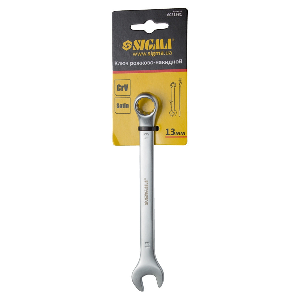 Ключ ріжково-накидний 13 мм CrV satine з підвісом SIGMA (6021581) Київ - фото 4