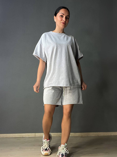 Костюм женский De Red 6726 тай-дай футболка с шортами хлопок оверсайз, светло-серый, one size Киев - изображение 1