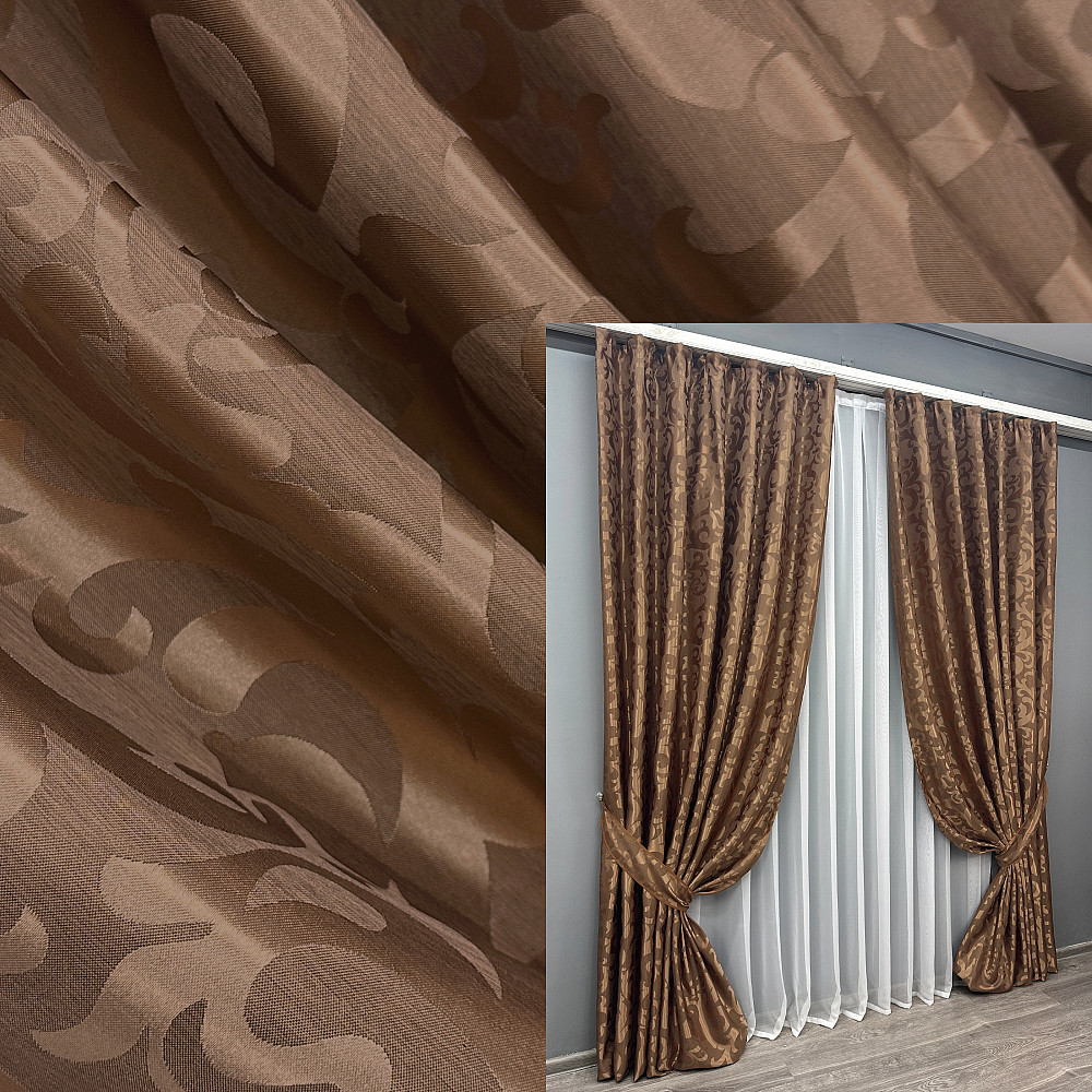 Комплект готовых штор VR-Textil Жаккард Вензель № 478ш Светло-коричневый 150х250 см 2 шт (39-176) Киев - изображение 9