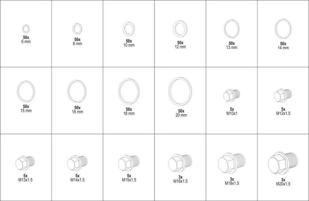 Комплект алюмінієвих шайб та маслозливних пробок 534пр.(М10, М12-М16, М18, М20) Forsage F-04J1063 Одесса - изображение 2