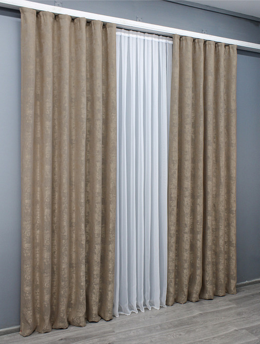 Комплект готових штор VR-Textil Жакард Sultan XO № 1680ш Темно-бежевий 100х275 см 2 шт (31-764) Київ - фото 3