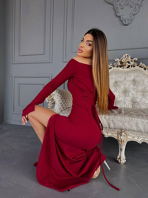 Женское элегантное праздничное платье с разрезом на ножке Бордо, 46/48 Одесса - изображение 8