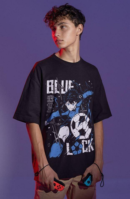 Футболка для хлопчика з аніме принтом Йоікхі Ісагі Блуе Локк оверсайз (зріст від 165 до 180) Чорний AnimeJ0862m Дніпро - фото 4