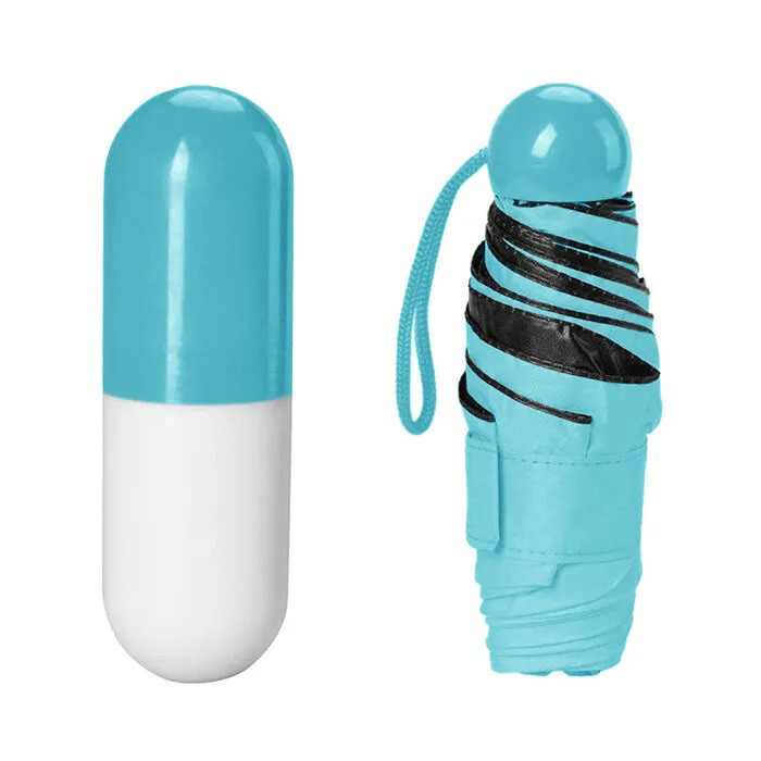 Компактный зонтик в капсуле-футляре Голубой, маленький зонт в капсуле. Цвет: голубой QP-79 Ивано-Франковск - изображение 2