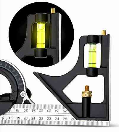 Будівельний кутомір 3в1 з транспортиром і рівнем складний металевий кутник 300мм Київ