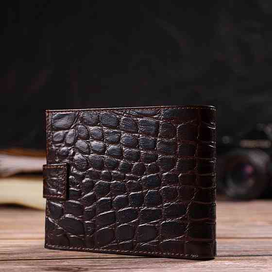 Практичний горизонтальний гаманець для чоловіків з натуральної шкіри з тисненням під крокодила CANPELLINI 21888 Коричневий Київ