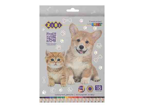 Карандаши цветные 18кол. , СОБАКИ ТА КОТИ, шестигранний, SMART Line ТМ ZiBi Киев