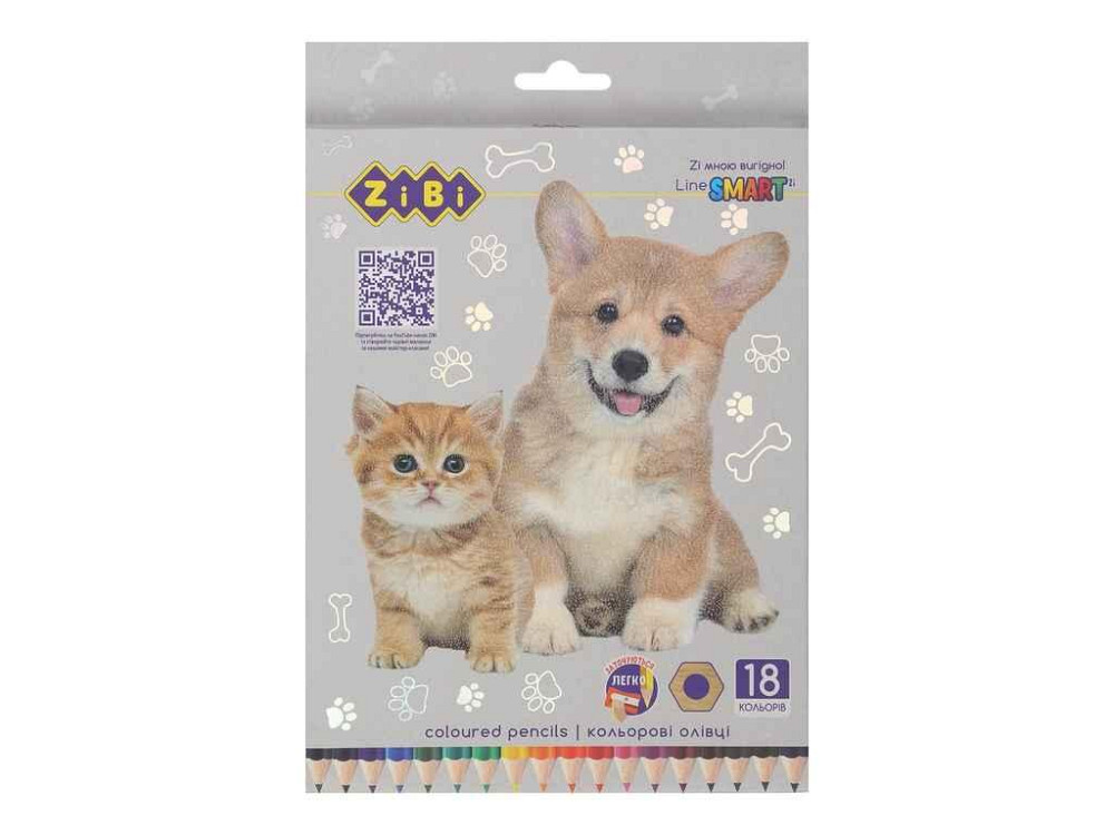 Карандаши цветные 18кол. , СОБАКИ ТА КОТИ, шестигранний, SMART Line ТМ ZiBi Киев - изображение 1