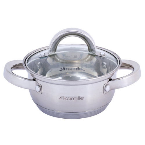 Каструля нержавіюча сталь 1л з кришкою порожнисті ручки 5614S KAMILLE Житомир - фото 1