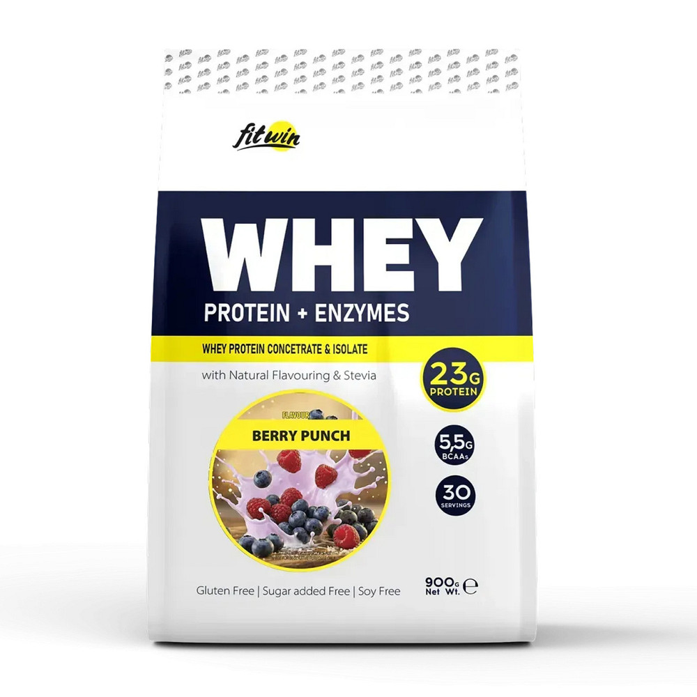 Сироватковий протеїн FitWin Whey Protein + Enzymes 900 г Ягідний пунш Київ - фото 1