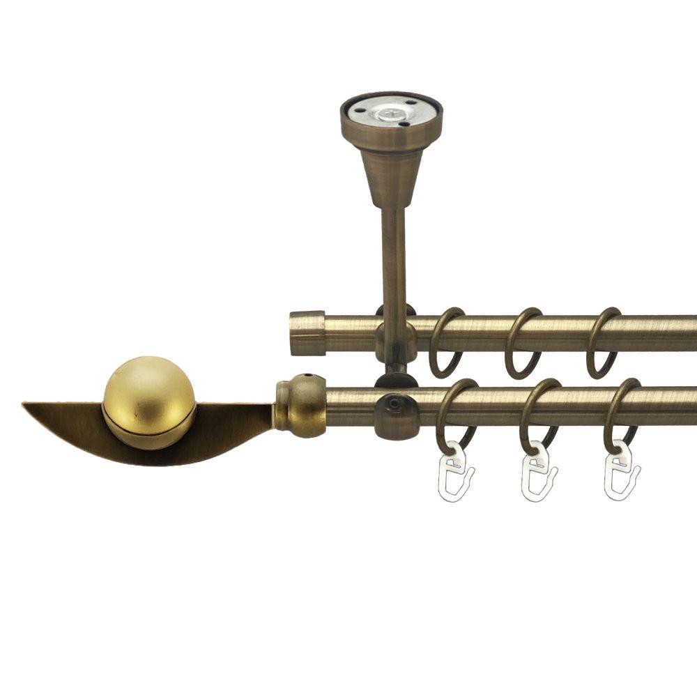 Карниз Orvit Фламінго металевий дворядний відкритий до стелі гладка труба кільце металеве Антик 16\16 мм 160 см (00-00016983) Львів - фото 1