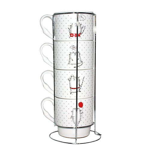 Набір чашок Cat story 4 предмети 320мл на металевій стійці 021-04-06 S&T Житомир - фото 1