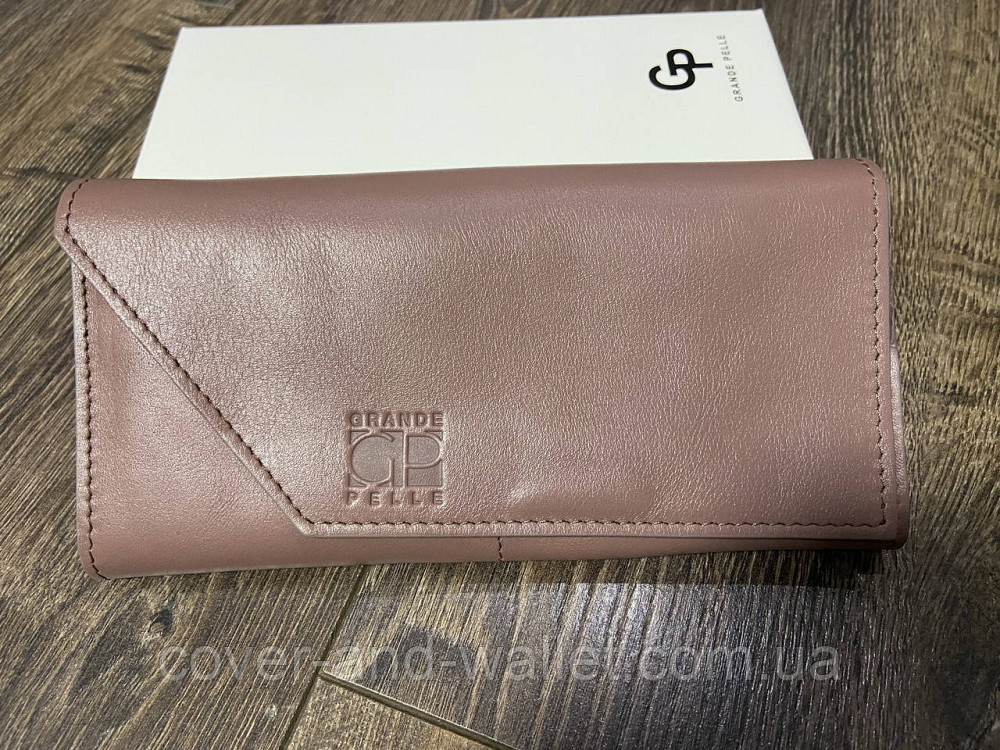 Пудровый женский кошелёк большого размера на магнитах ручной роботы Grande Pelle Festa 21010 Киев - изображение 6