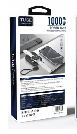 Power Bank TUGII Y04W 10000 мАг, 38Вт·год, PD 20Вт, QC 22.5Вт, MagSafe, 3 в 1 Одеса