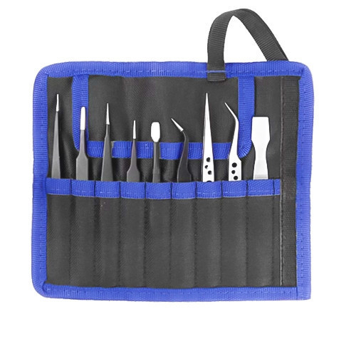 HandsKit набор пинцетов радиотехнических, антистатических, антимагнитных, 9 шт., в чехле Полтава - изображение 1