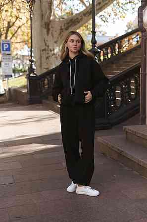 Жіночий теплий костюм двойка вільного крою тринитка на флісі Чорний Одеса