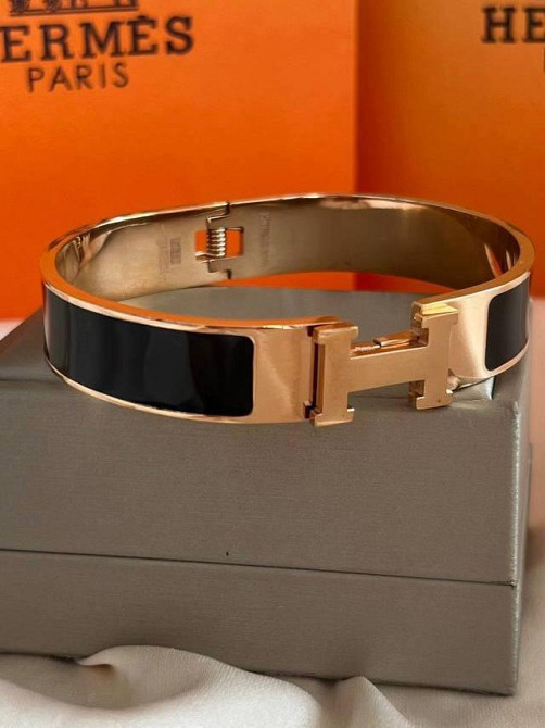 Браслет Hermes жёсткий | черная эмаль | напыление золото  |  напыление серебро 925 Одесса - изображение 9