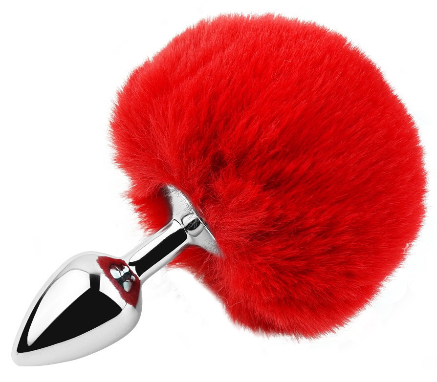 Анальна пробка з хвостом EGZO - Bunny Tail Silver Plug Red, size S Sex Aura Київ - фото 1