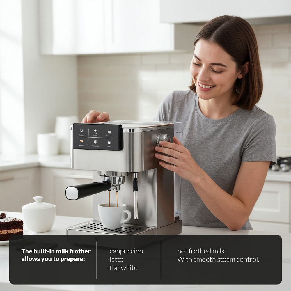 Кавомашина Adler AD 4390 ріжкова/ 1350 Вт/ 20 бар/ 1,5л/ мелена/ капучінатор/сіра Винница - изображение 7