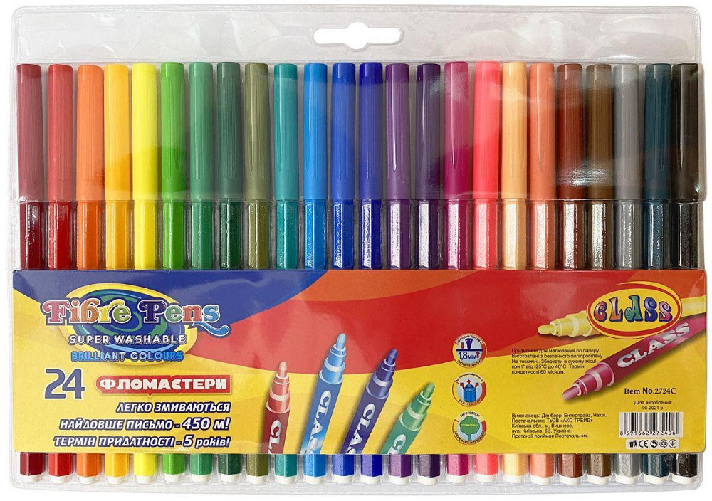 Фломастери 24 кол. "Class""Легке змивання" Premium, 2724C, шт Київ - фото 1