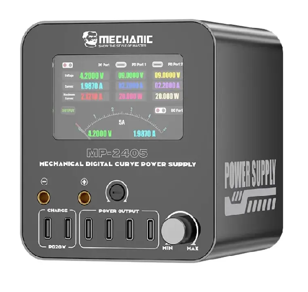 Блок живлення з цифровою індикацією MECHANIC MP-2405, 24V 5A, регульований, 3-режим, 2*PD3.1, 4*TYPE-C. DC-Port*0-24V, 220V/120W. Київ - фото 2