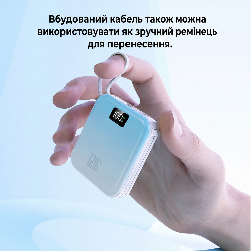 Мини-повербанк 10000 mAh с быстрой зарядкой 22.5W, с Power Delivery 20W и встроенными кабелями Lightning и Type-C,purple Каменец-Подольский - изображение 3