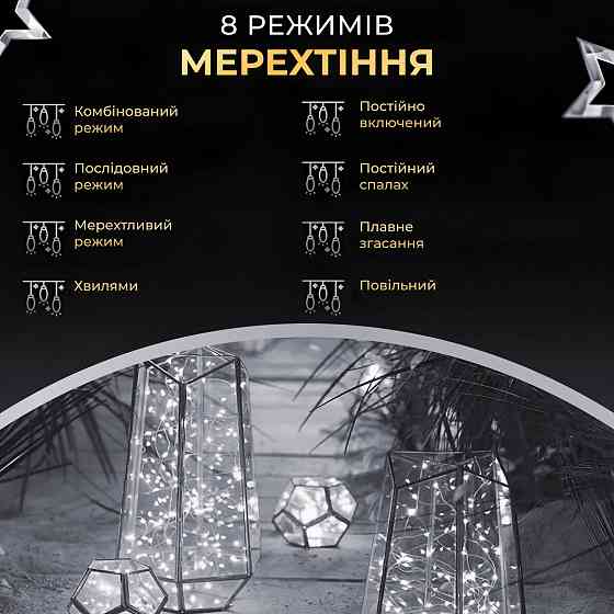 Гірлянда "Роса" на пульті, 50 м, 500 LED, зелений провід Київ