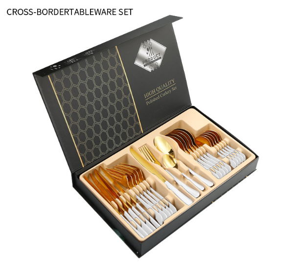 Набор столовых приборов 24 шт х 6 персон Подарочные Нержавеющая сталь Золото с белым Коробка Кременчуг - изображение 1