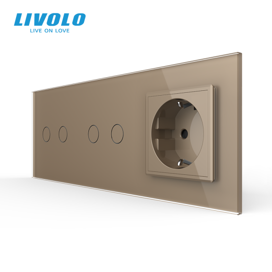 LIVOLO Сенсорний вимикач 4 сенсора (2-2) 1 розетка Livolo золото скло (VL-C702/C702/C7C1EU-13) Коломыя