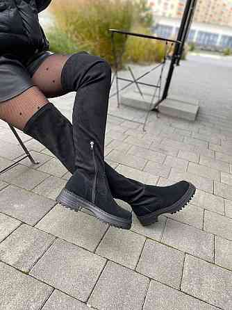 Ботфорти зимові жіночі з натуральної замші чорні на плоскій підошві, наповнювач хутро 88/1 р.41 Коломия