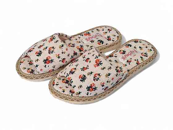 Тапочки женские открытые домашние натуральный лен 31 Одесса