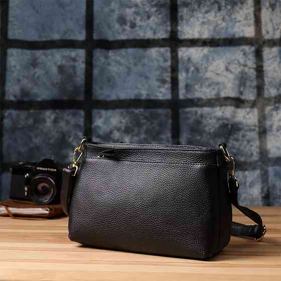 Класична жіноча сумка з жорстким дном із натуральної шкіри Vintage 22987 Чорний Київ