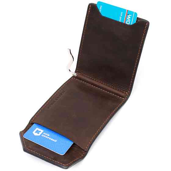 Надійний шкіряний затискач для грошей з тримачем Apple AirTag Коричневий (GRANDE PELLE) Київ