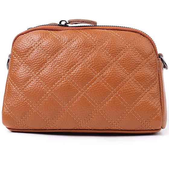 Стильна жіноча сумка прошита ромбами на лицьовій стороні з натуральної шкіри Vintage 22809 Рудий Київ