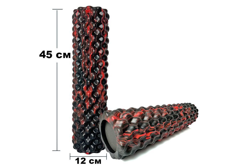 Масажний ролик EasyFit Bubbles 45 см Чорний-червоний Коломия - фото 1