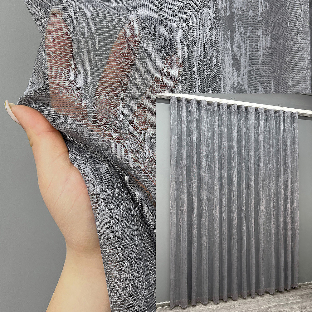 Тюль VR-Textil 1408т Мрамор Жаккард Серый 400х270 см (42-0198) Киев - изображение 1