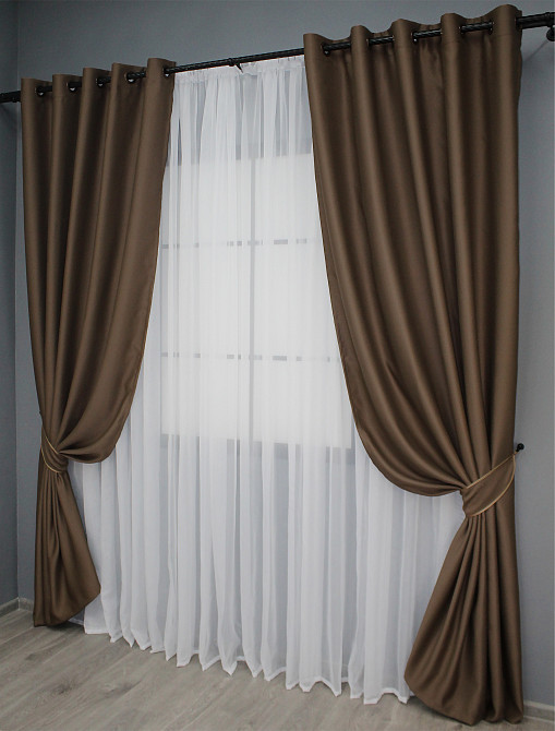 Комплект штор на люверсах VR-Textil Bagema Rvs № 1238ш Шоколадный 150х250 см 2 шт (37-0024) Киев - изображение 3