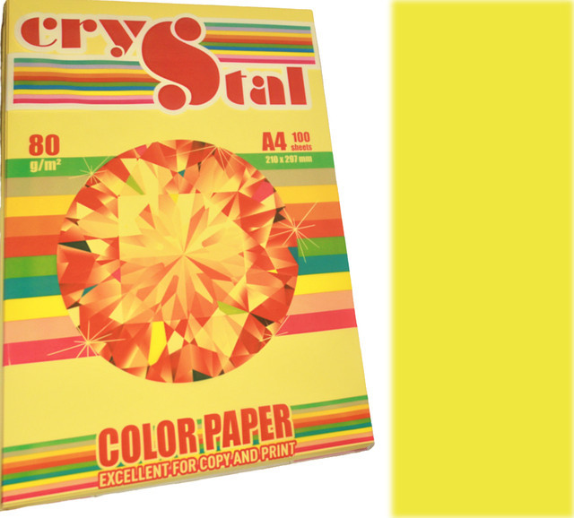 Папір кольоровий "CRYSTAL COLOR PAP А4 80 г/м (100 арк.) неон Neon Yellow 363 (жовтий) , шт Київ - фото 1